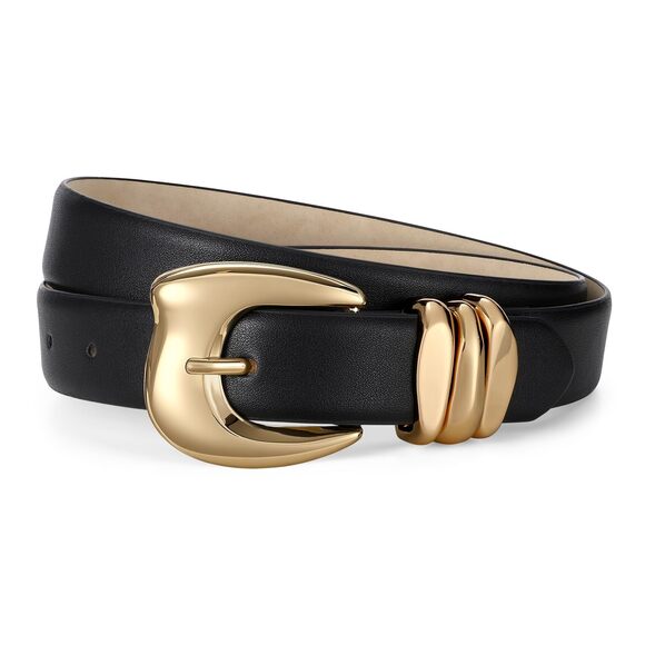 Women's Leather Belt For Jeans Pants Fashion Faux Leather With Gold 7654 - Picture 6 of 7